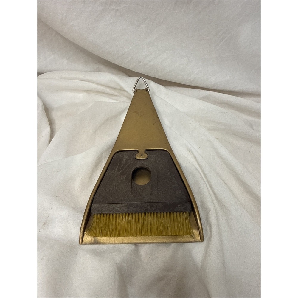 Vintage MCM Gold Crumb Tray Whisk Pan Tablecloth Brush Elegant Hollywood Regency